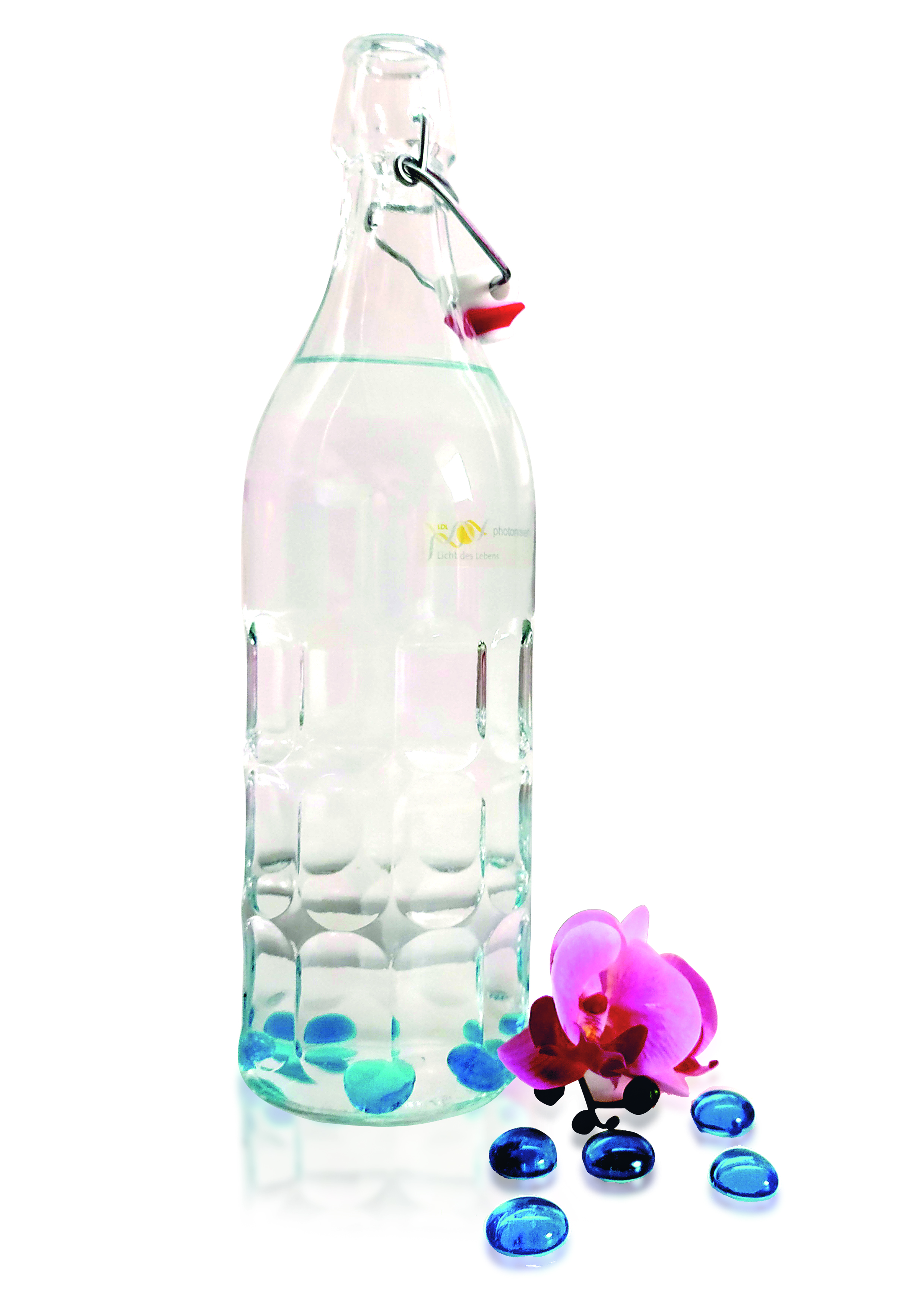Flasche mit Nuggets und Blume